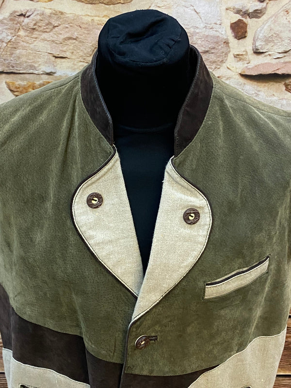 „Trachtenweste Herren Leder grün braun Vintage Oktoberfest Look“