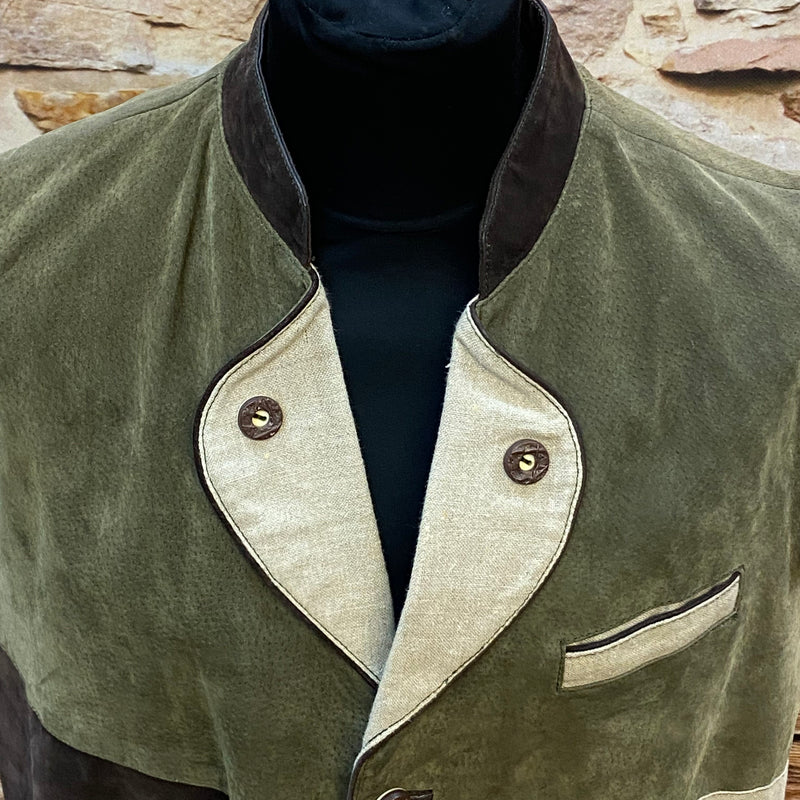 „Trachtenweste Herren Leder grün braun Vintage Oktoberfest Look“