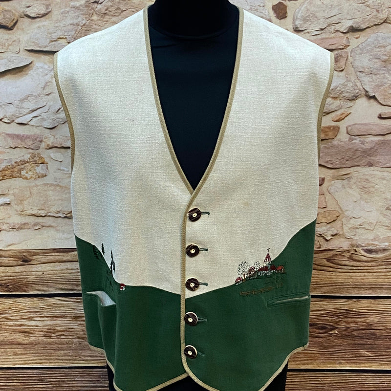 „Vintage Trachtenweste Herren Althorn beige grün mit Stickerei klassische Trachtenmode“