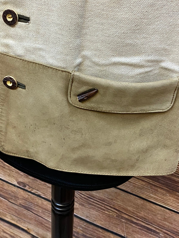 Trachtenweste Leder beige creme bestickt Vintage