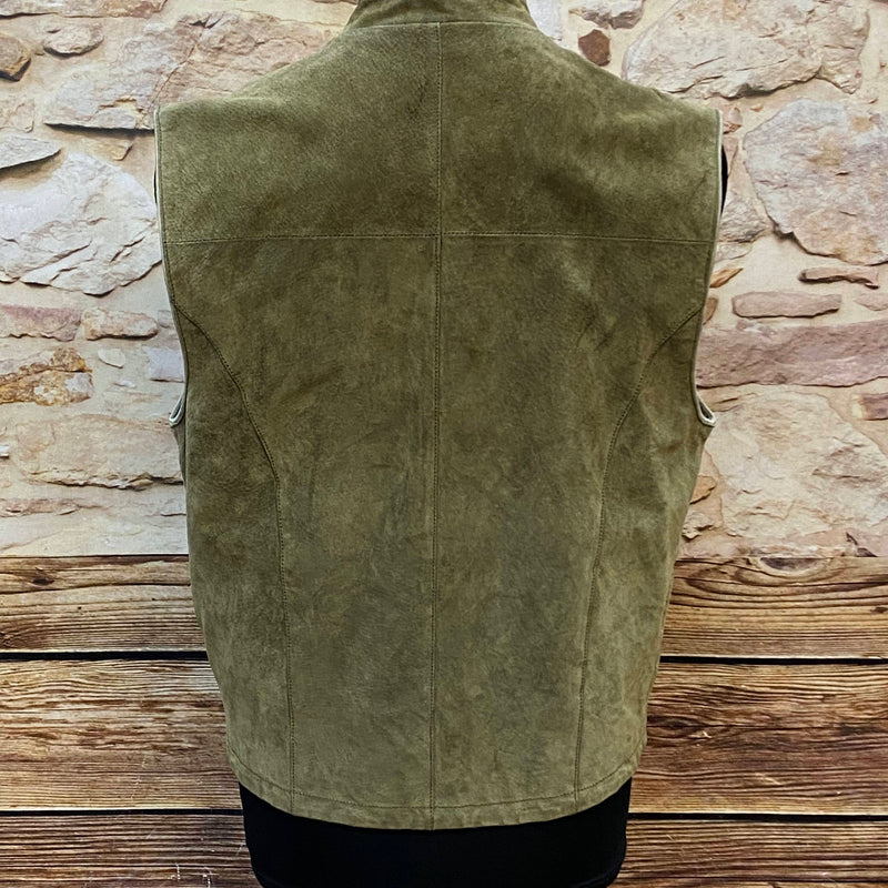 „Rückseite Trachtenweste Leder grün klassisch Herren“