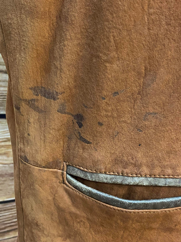 Trachtenweste Leder braun Vintage mit Motiv Stickerei SALE, Ansicht 4