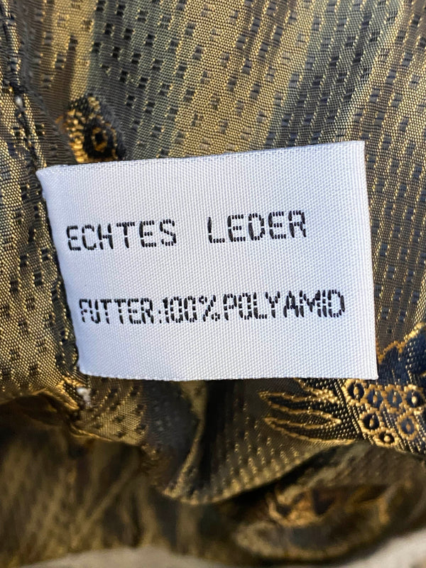 Vintage Trachtenweste Leder Beige mit Stickerei – Gr. 52