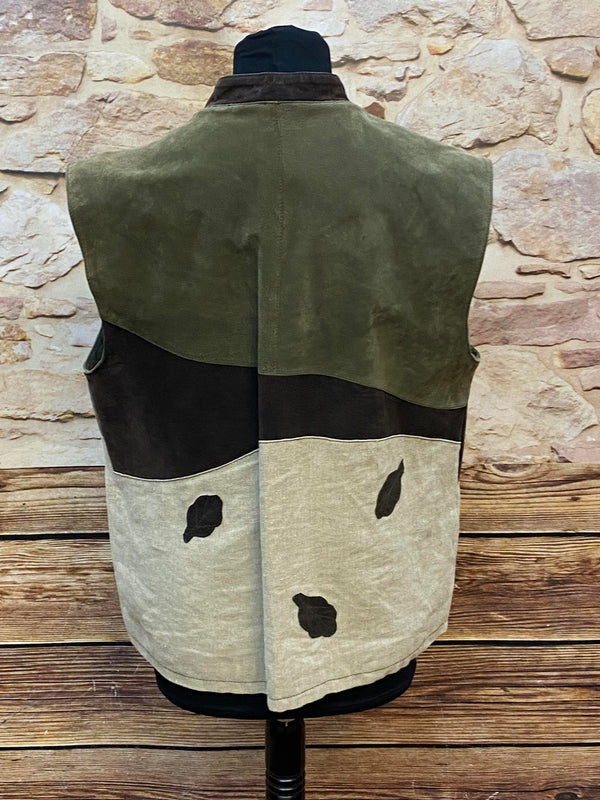Vintage Trachtenweste Herren Leder grün beige Gr. 52 – echtes Leder Unikat, Ansicht 4