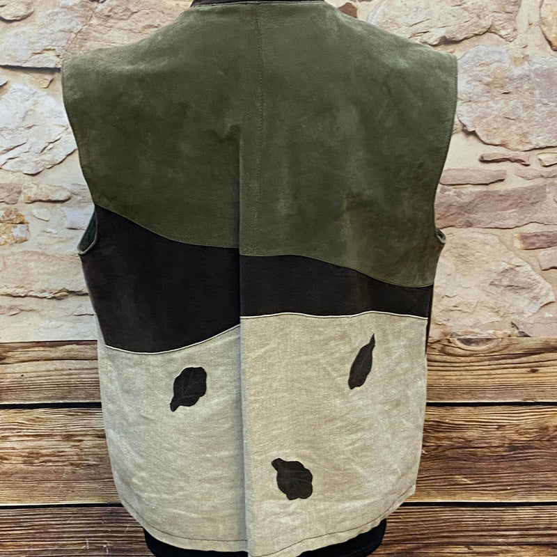 Vintage Trachtenweste Herren Leder grün beige Gr. 52 – echtes Leder Unikat, Ansicht 4