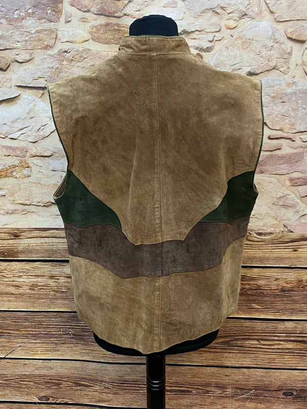 Vintage Trachtenweste Herren echtes Leder braun grün Gr. 52 – Veloursleder Unikat, Ansicht 4