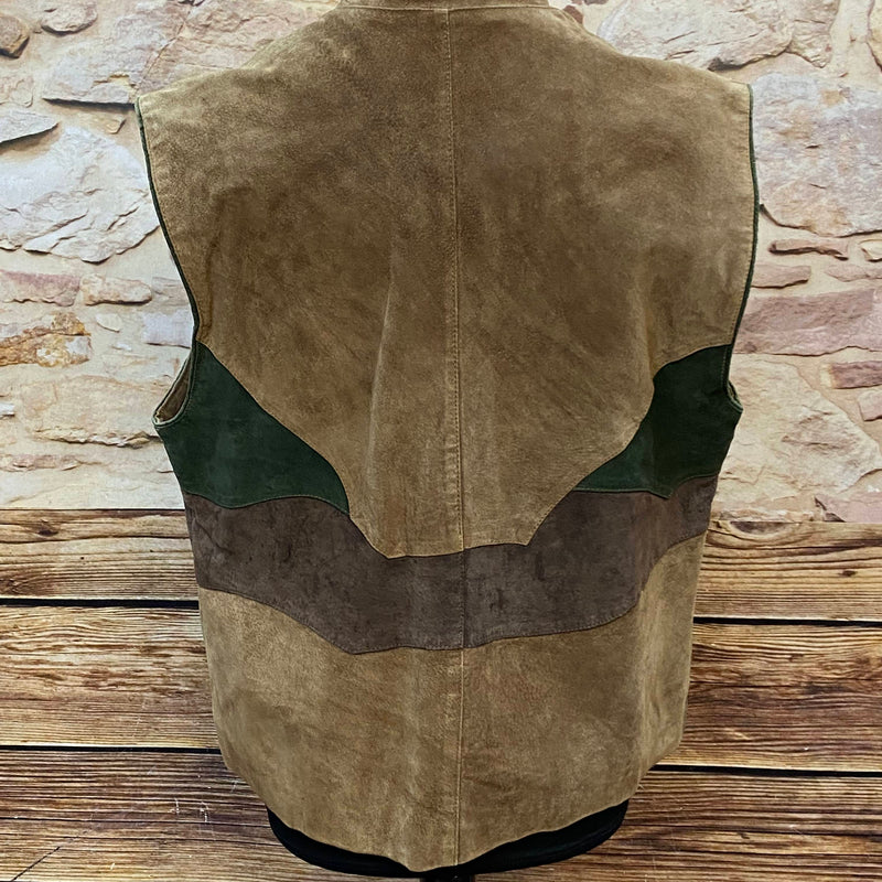 Vintage Trachtenweste Herren echtes Leder braun grün Gr. 52 – Veloursleder Unikat, Ansicht 4