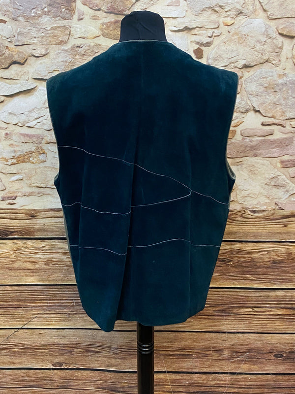 Vintage Trachtenweste Herren Grün Blau Gr. 52 mit Stickerei