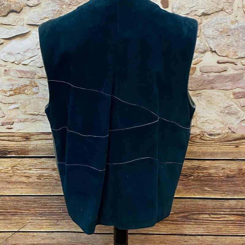 Vintage Trachtenweste Herren Grün Blau Gr. 52 mit Stickerei