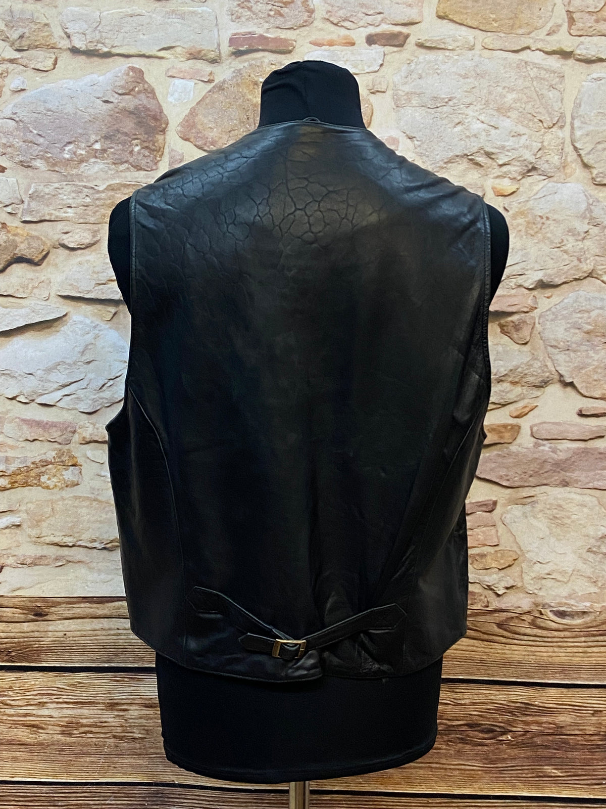 Gilet en cuir vintage noir élégant de Trapper taille L 