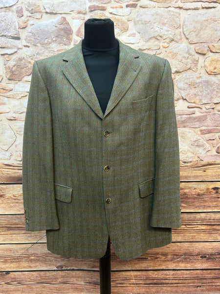 Moosgrünes Westbury Herren-Tweed-Sakko mit rot-blauem Fensterkaro