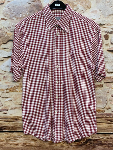 „Van Laack Herrenhemd rot weiß kariert in Größe 41 mit Kurzarm und Button-Down-Kragen“