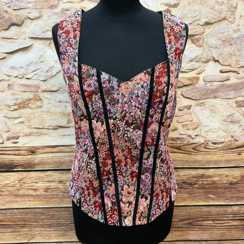 Vintage Damen Weste mit floralem Muster Gobelin-Stil Gr.46