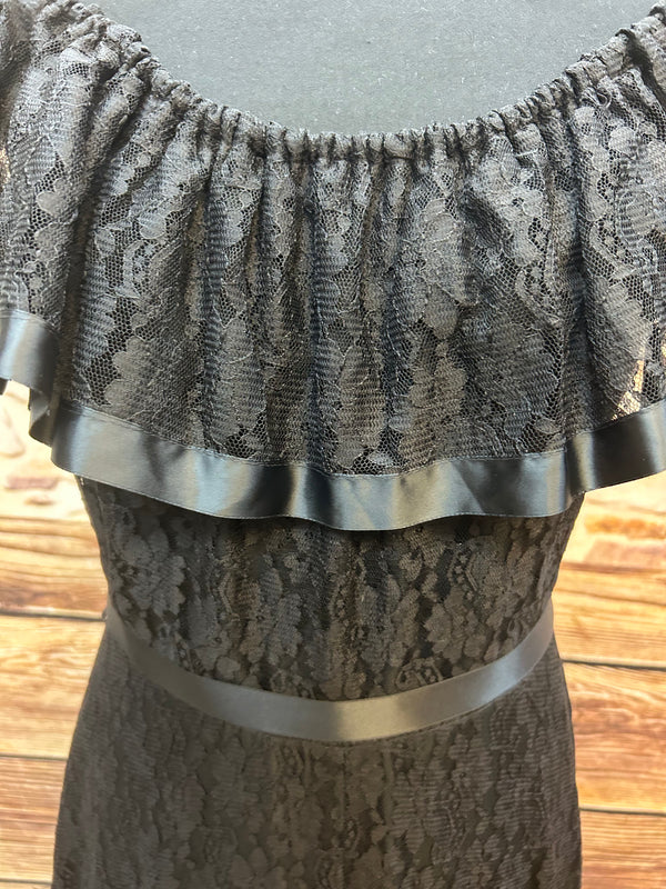 Vintage Spitzen-Maxikleid Gr. 34 – schwarze 80er-Jahre-Eleganz