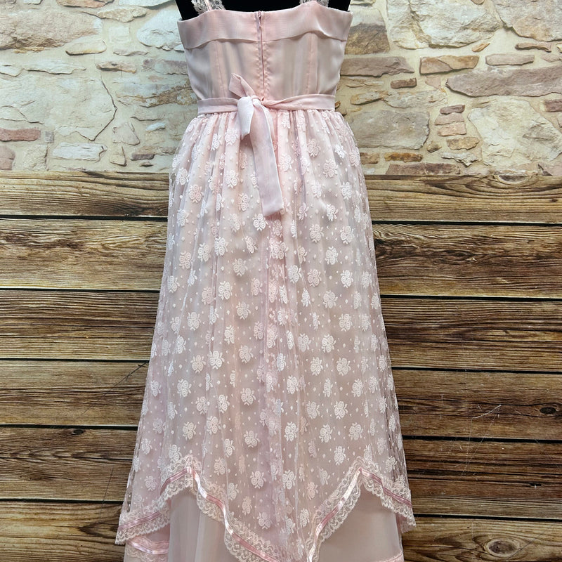 Rosafarbenes Spitzenkleid + Bolero, 70er-Romantik, Unikat