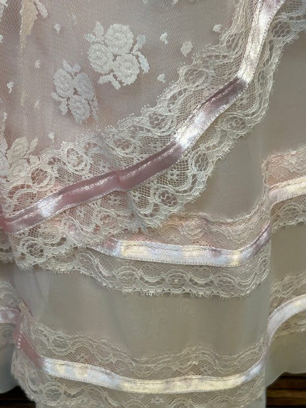 Rosafarbenes Spitzenkleid + Bolero, 70er-Romantik, Unikat