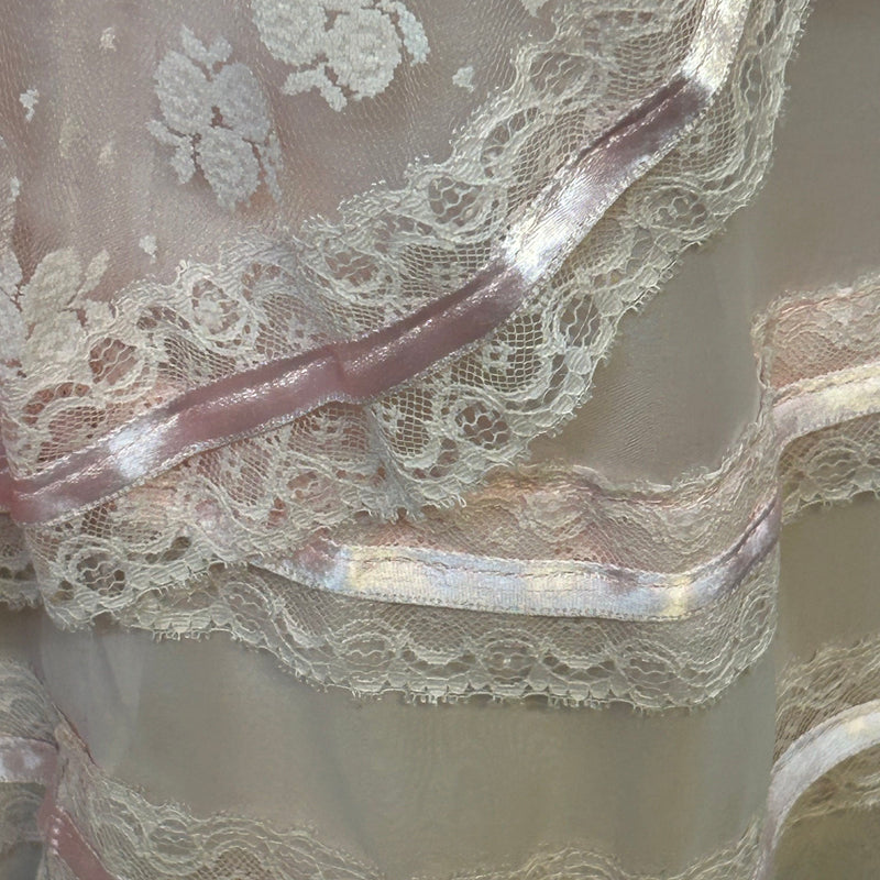 Rosafarbenes Spitzenkleid + Bolero, 70er-Romantik, Unikat