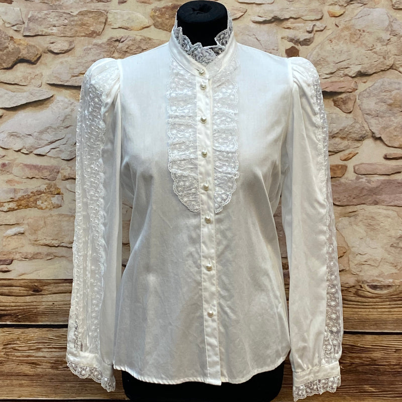 Steampunk-Bluse mit Rüschen weiß Viktorianisch Gothic Gr.36