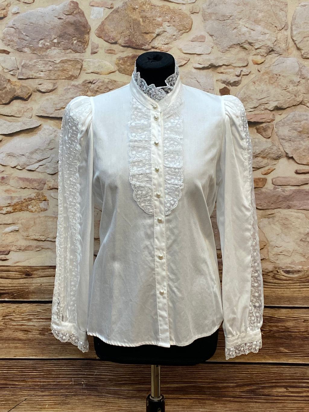 Steampunk-Bluse mit Rüschen weiß Viktorianisch Gothic Gr.36