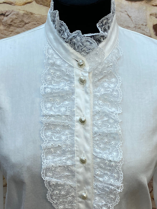 Steampunk-Bluse mit Rüschen weiß Viktorianisch Gothic Gr.36