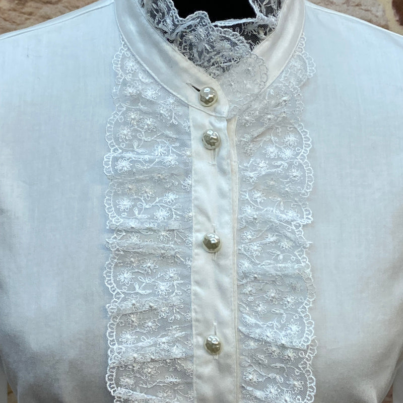 Steampunk-Bluse mit Rüschen weiß Viktorianisch Gothic Gr.36
