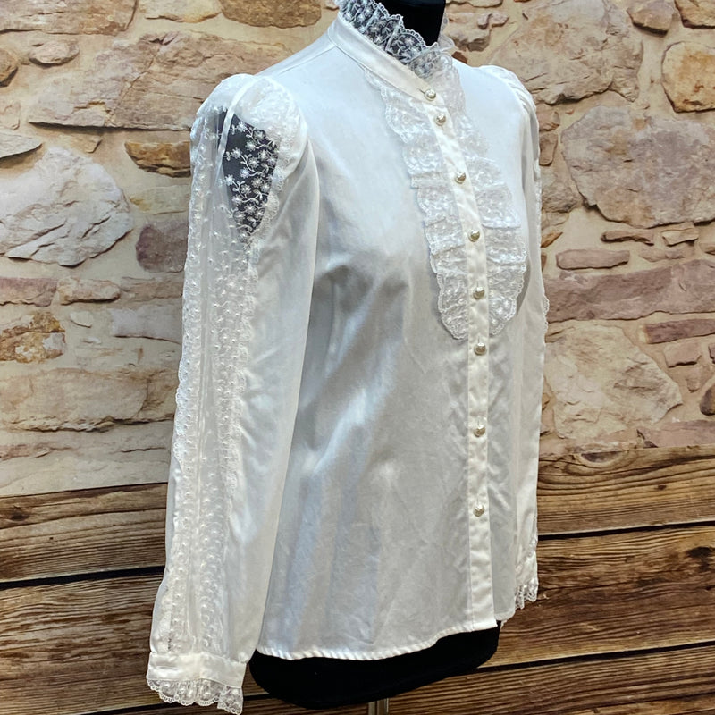 Steampunk-Bluse mit Rüschen weiß Viktorianisch Gothic Gr.36