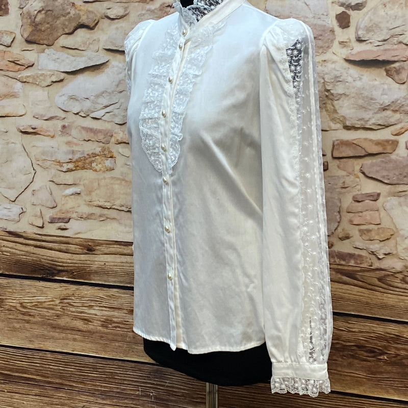 Steampunk-Bluse mit Rüschen weiß Viktorianisch Gothic Gr.36