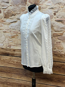 Steampunk-Bluse mit Rüschen weiß Viktorianisch Gothic Gr.36