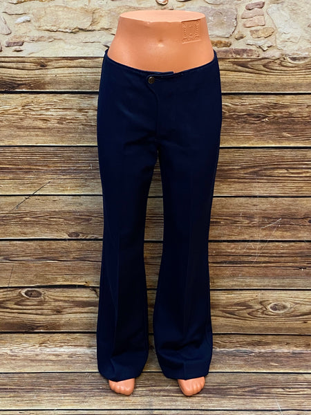 „1970er Vintage Damenhose dunkelblau Schlaghose Vorderansicht“