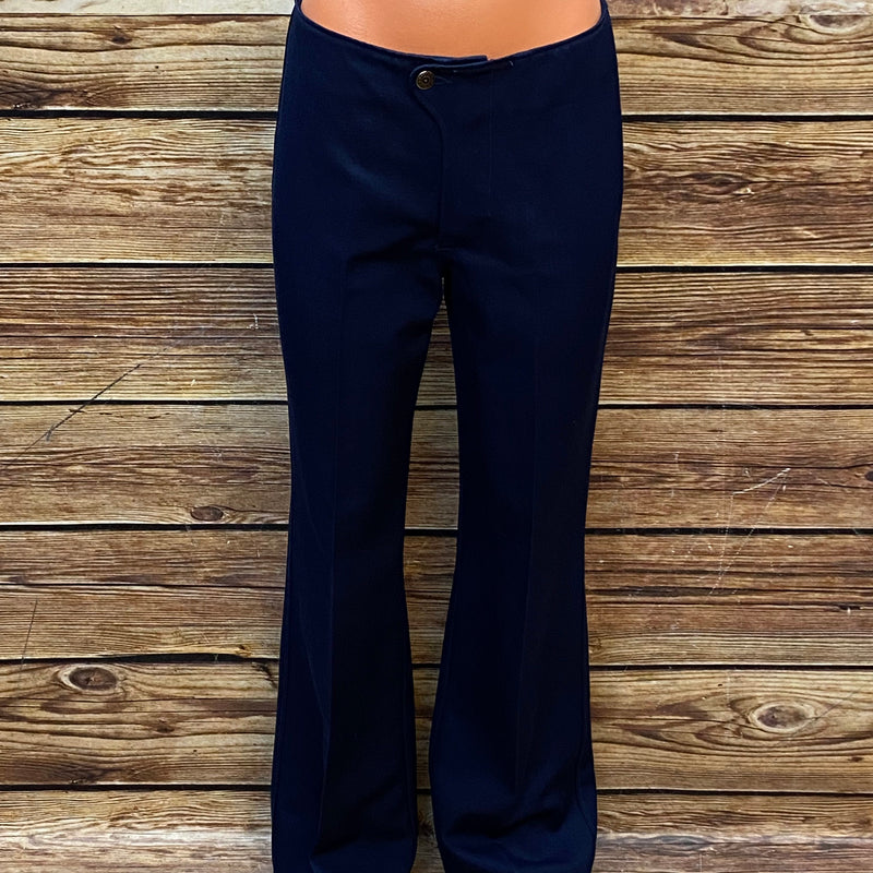 „1970er Vintage Damenhose dunkelblau Schlaghose Vorderansicht“