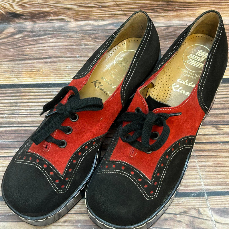 Vintage 70er Jahre Plateau Schuhe Top Ped 2000 schwarz rot Leder Größe 6½