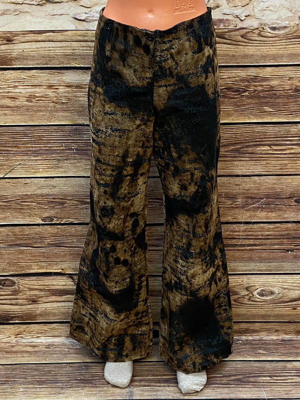 „Vintage 70er Schlaghose Damen braun schwarz marmoriert Boho Stil Hose“