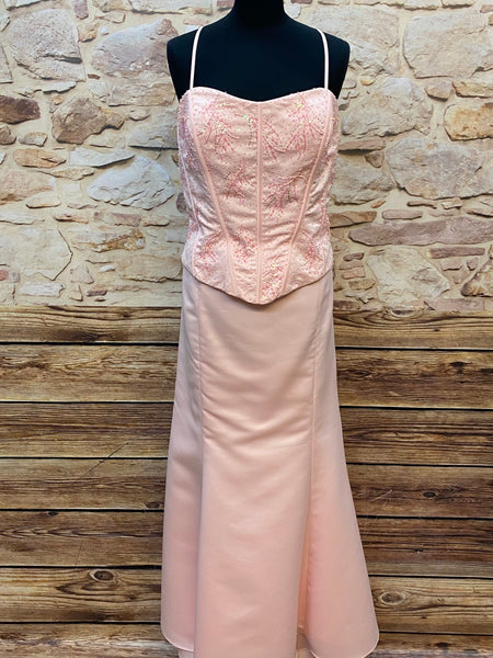 Vintage Abend-Zweiteiler Rosé Gr. 36 mit verzierter Corsage und langem Rock