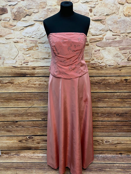 „Vintage Abendkleid apricot rosé lang mit Corsage und Stickerei“