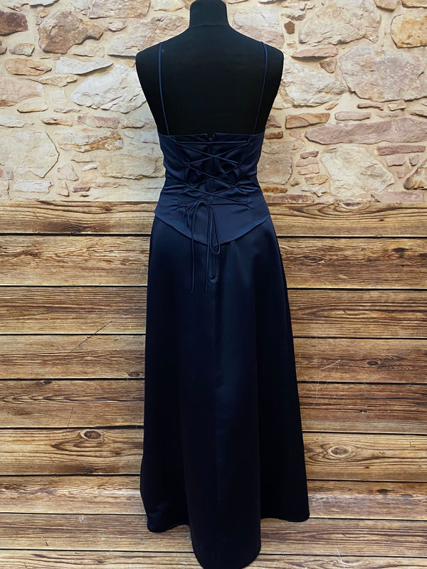 „Rückansicht Vintage Abendkleid mit Schnürung dunkelblau“