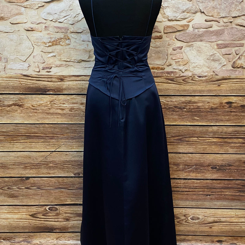 „Rückansicht Vintage Abendkleid mit Schnürung dunkelblau“