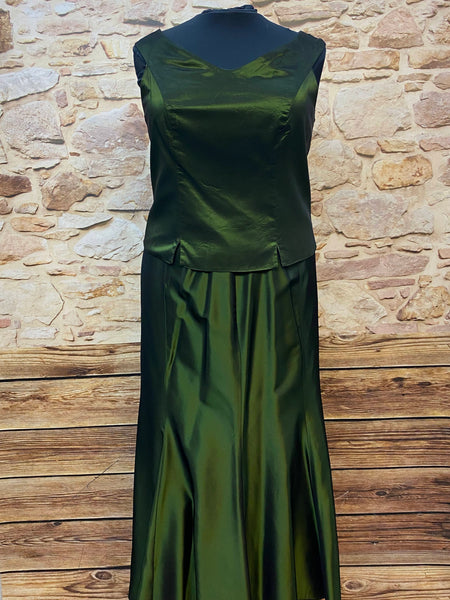 „Vintage Abendkleid dunkelgrün schimmernd zweiteilig mit langem Rock“