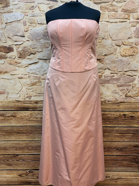 „Vintage Abendkleid rosé trägerlos mit Corsage und langem Rock“