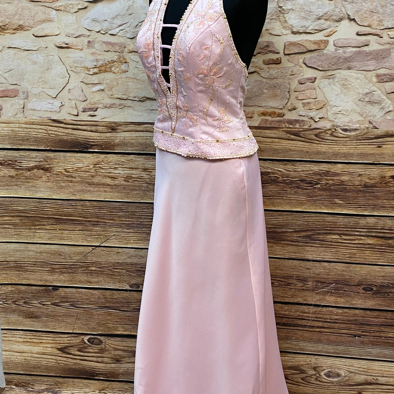 „Vintage Maxikleid rosé figurbetont festlich mit Stickerei“