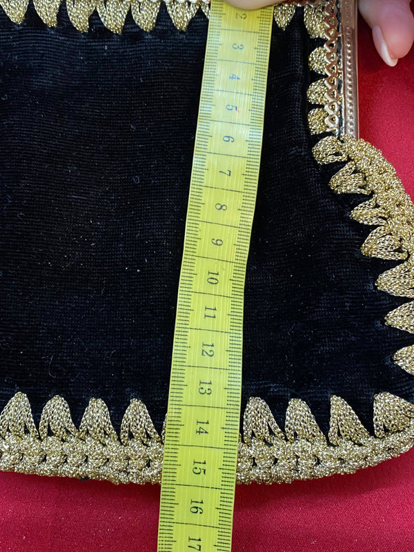 Vintage Abendtasche Schwarz Gold Samt mit Metallbügel – Kettentasche Elegant, Ansicht 5