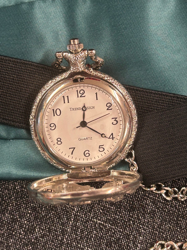 Vintage Herren-Accessoires Set – Kummerbund in Petrol mit Fliege, Einstecktuch & Taschenuhr