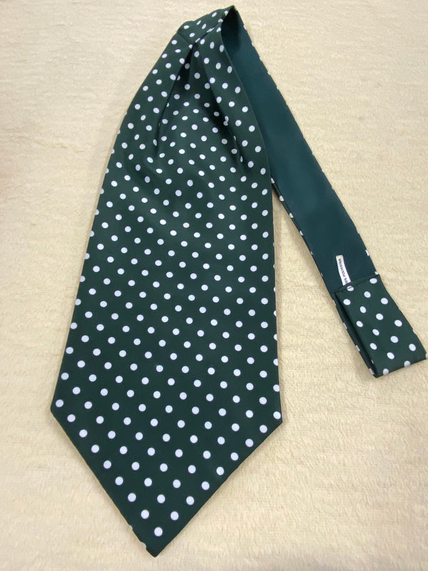 „Vintage Ascot Schalkrawatte in Dunkelgrün mit weißen Punkten“