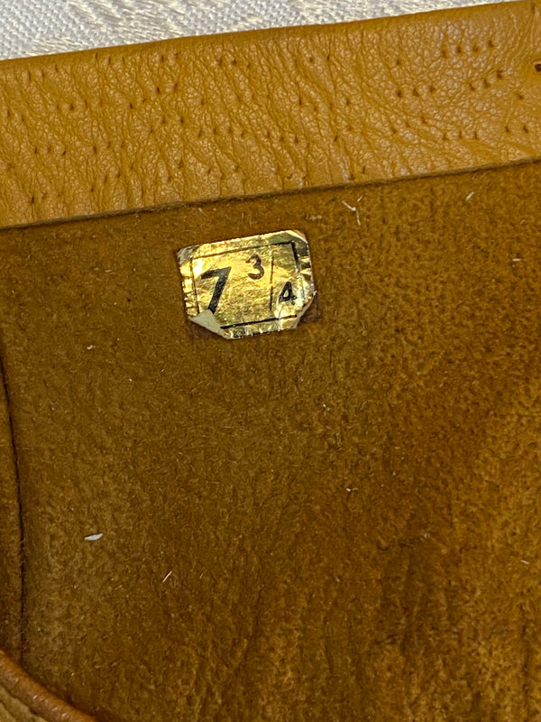 „Größenetikett 7 3/4 in Vintage Lederhandschuhen Cognacbraun“