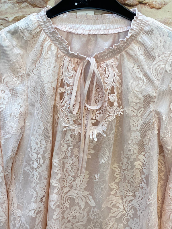 Vintage Spitzenbluse Rosa Transparent Boho Gr. 42