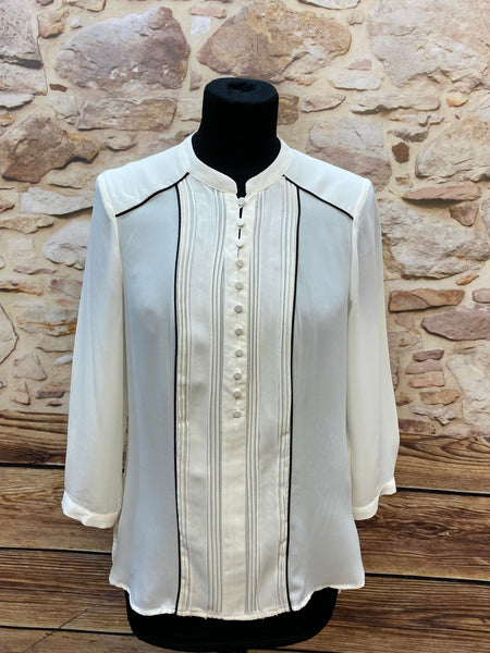 „Vintage Bluse Damen creme Stehkragen 20er Jahre Stil mit Biesen“