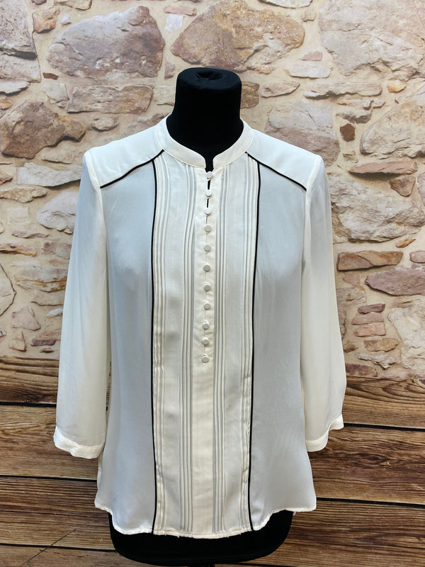 „Vintage Bluse Damen creme Stehkragen 20er Jahre Stil mit Biesen“