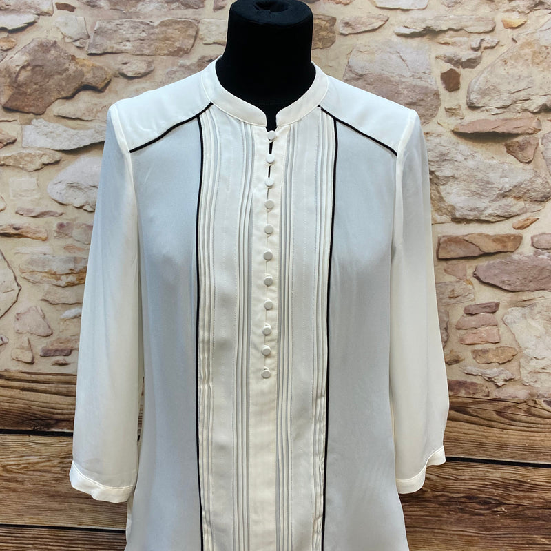 „Vintage Bluse Damen creme Stehkragen 20er Jahre Stil mit Biesen“