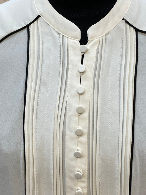 Vintage Bluse Damen Gr. 40 Creme Stehkragen 20er Jahre Stil, Ansicht 2
