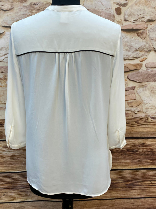 Vintage Bluse Damen Gr. 40 Creme Stehkragen 20er Jahre Stil, Ansicht 3