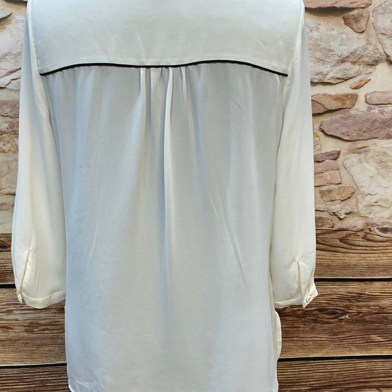 Vintage Bluse Damen Gr. 40 Creme Stehkragen 20er Jahre Stil, Ansicht 3